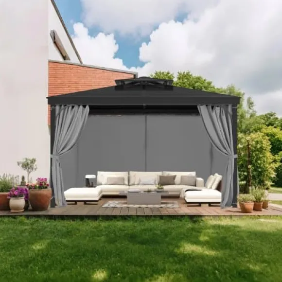 Pavillon Gardiner, 283x340x203.5 cm, Grå, Polyester