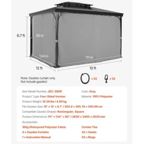 Pavillon Gardiner, 283x340x203.5 cm, Grå, Polyester