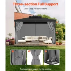 Pavillon Gardiner, 283x340x203.5 cm, Grå, Polyester