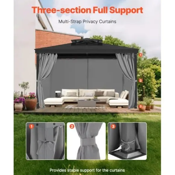 Pavillon Gardiner, 283x340x203.5 cm, Grå, Polyester