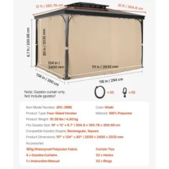 Pavillon Gardiner, 340x283x203 cm, Khaki, Vandtæt Polyester