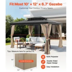 Pavillon Gardiner, 340x283x203 cm, Khaki, Vandtæt Polyester