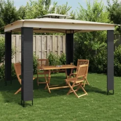 Pavillon med dobbelt tag - Stål | Farve: Creme | Størrelse: 2,94x2,94 m