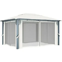Pavillon med gardin + LED-lyskæder 400x300 cm aluminium creme - Pavillon - Pavilloner - Home & Living