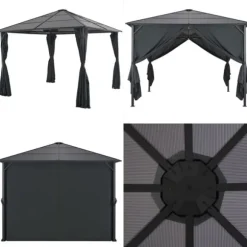 Pavillon med gardin aluminium 3 x 3 m sort - Pavillon - Pavilloner - Home & Living