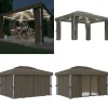 Pavillon med gardin og LED-lyskæder 4x3 m gråbrun - Pavillon - Pavilloner - Home & Living