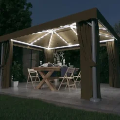 Pavillon med gardin og LED-lyskæder 4x3 m gråbrun - Pavillon - Pavilloner - Home & Living