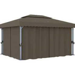 Pavillon med gardin og LED-lyskæder 4x3 m gråbrun - Pavillon - Pavilloner - Home & Living