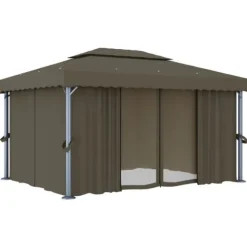 Pavillon med gardin og LED-lyskæder 4x3 m gråbrun - Pavillon - Pavilloner - Home & Living