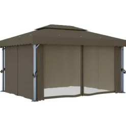Pavillon med gardin og LED-lyskæder 4x3 m gråbrun - Pavillon - Pavilloner - Home & Living