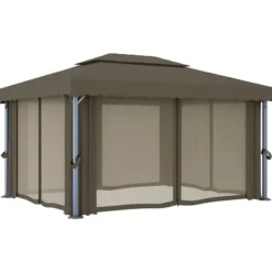 Pavillon med gardin og LED-lyskæder 4x3 m gråbrun - Pavillon - Pavilloner - Home & Living