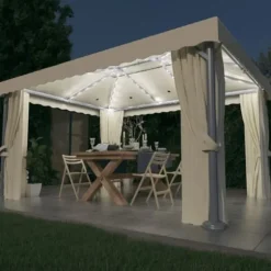 Pavillon med gardin og LED-lyskæder 4x3 m | Farve: Creme