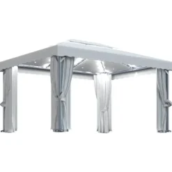 Pavillon med gardin og LED-lyskæder 4x3 m | Farve: Creme