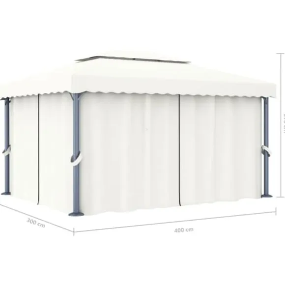 Pavillon med gardin og LED-lyskæder 4x3 m | Farve: Creme