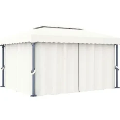 Pavillon med gardin og LED-lyskæder 4x3 m | Farve: Creme