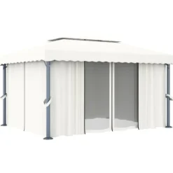 Pavillon med gardin og LED-lyskæder 4x3 m | Farve: Creme