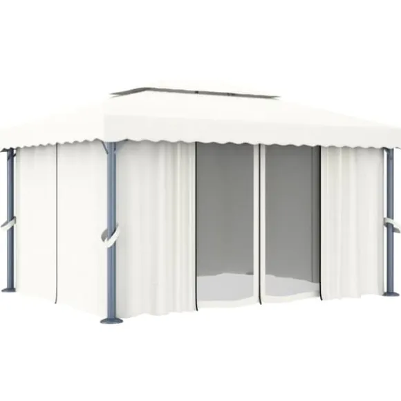 Pavillon med gardin og LED-lyskæder 4x3 m | Farve: Creme