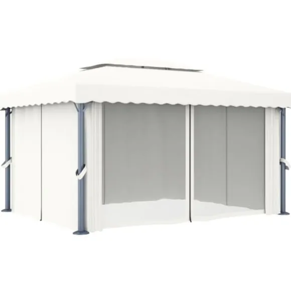 Pavillon med gardin og LED-lyskæder 4x3 m | Farve: Creme