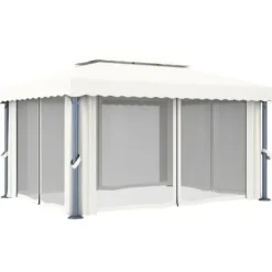 Pavillon med gardin og LED-lyskæder 4x3 m | Farve: Creme