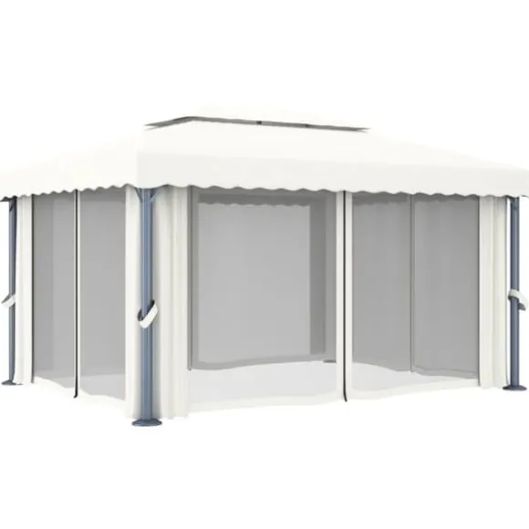 Pavillon med gardin og LED-lyskæder 4x3 m | Farve: Creme