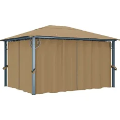 Pavillon med gardin 400x300 cm - Solid aluminium | Farve: Gråbrun