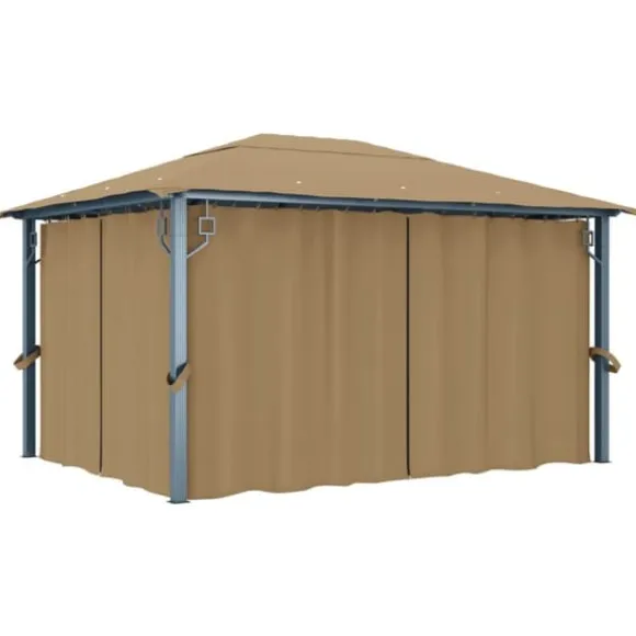 Pavillon med gardin 400x300 cm - Solid aluminium | Farve: Gråbrun