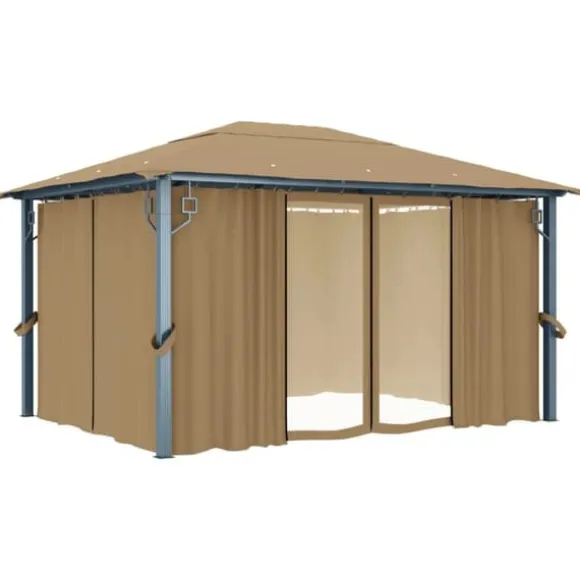 Pavillon med gardin 400x300 cm - Solid aluminium | Farve: Gråbrun