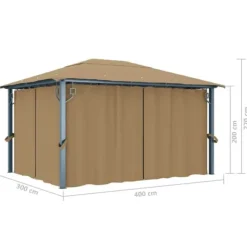 Pavillon med gardin 400x300 cm - Solid aluminium | Farve: Gråbrun