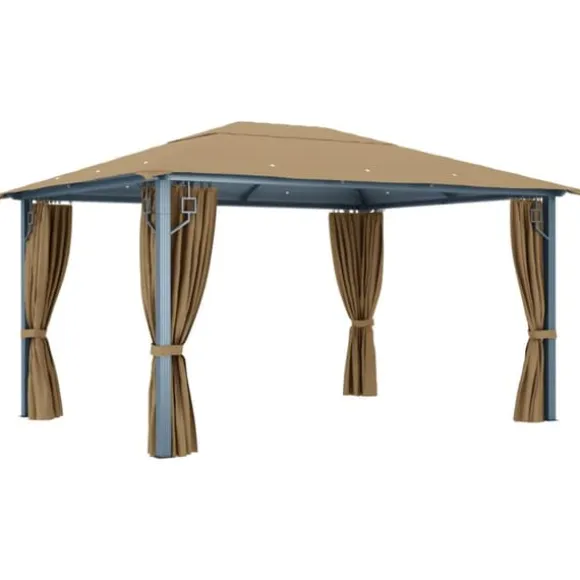Pavillon med gardin 400x300 cm - Solid aluminium | Farve: Gråbrun