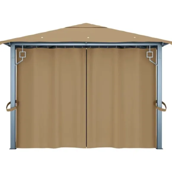 Pavillon med gardin 400x300 cm - Solid aluminium | Farve: Gråbrun