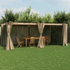 Pavillon med gardiner 6x3 m - Slidstærk stålstruktur | Farve: Gråbrun