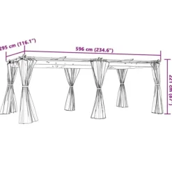 Pavillon med gardiner 6x3 m - Slidstærk stålstruktur | Farve: Gråbrun