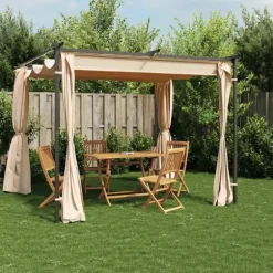 Pavillon med gardiner 3x3 m - Stabil stål konstruktion | Farve: Cremefarvet