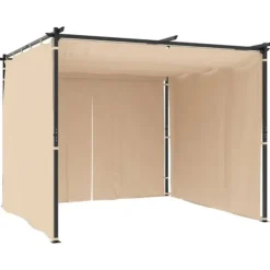 Pavillon med gardiner 3x3 m - Stabil stål konstruktion | Farve: Cremefarvet