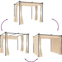 Pavillon med gardiner 3x3 m - Stabil stål konstruktion | Farve: Cremefarvet