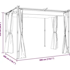 Pavillon med gardiner 3x3 m - Stabil stål konstruktion | Farve: Cremefarvet