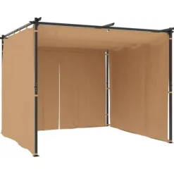 Pavillon med gardiner 3x3 m - Vandafvisende & UV-bestandig | Farve: Gråbrun | Stålstruktur