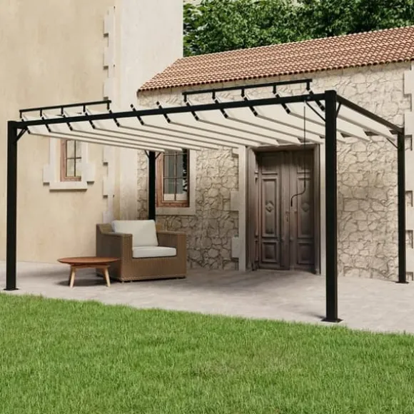 Pavillon med lameltag - Elegante udendørs møbler | Farve: Creme | Størrelse: 3x4 m