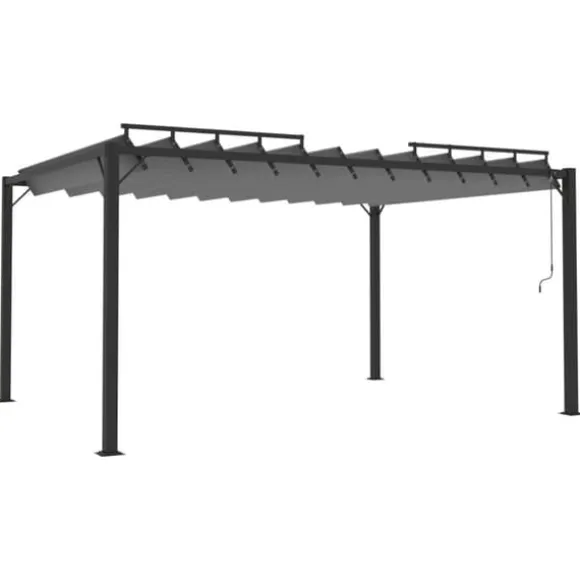 Pavillon med lameltag 3x4 m aluminium og stof antracitgrå - Havepavillon - Havepavilloner - Home & Living