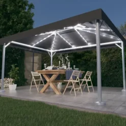 Pavillon med LED-lyskæder - Elegante udendørs solskærm | Farve: Antracitgrå | Størrelse: 400x300 cm