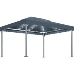 Pavillon med LED-lyskæder - Elegante udendørs solskærm | Farve: Antracitgrå | Størrelse: 400x300 cm