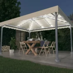 Pavillon med LED-lyskæder 400x300 cm aluminium cremefarvet - Pavillon - Pavilloner - Home & Living