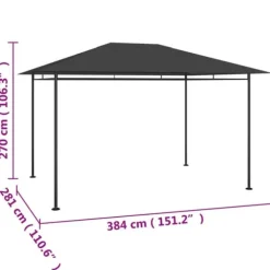 Pavillon med massiv stålkonstruktion - Udendørstelt til fester og sport | Farve: Antracitgrå | Størrelse: 384x281x270 cm