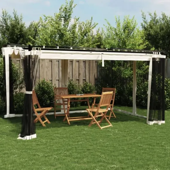 Pavillon med mesh-vægge - 4x3 m stål | Farve: Creme