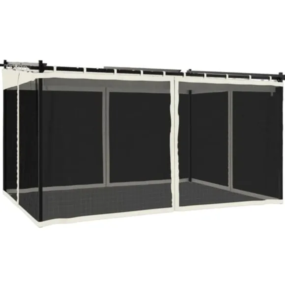 Pavillon med mesh-vægge - 4x3 m stål | Farve: Creme