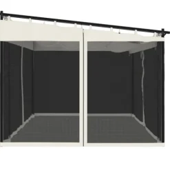 Pavillon med mesh-vægge - 4x3 m stål | Farve: Creme