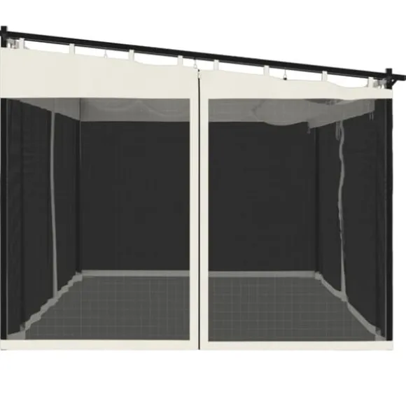 Pavillon med mesh-vægge - 4x3 m stål | Farve: Creme