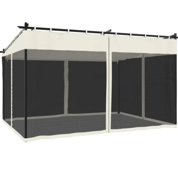 Pavillon med mesh-vægge - 4x3 m stål | Farve: Creme