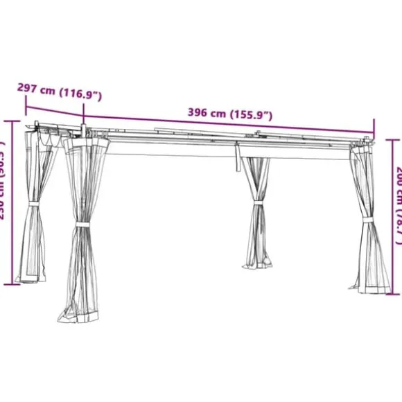 Pavillon med mesh-vægge - 4x3 m stål | Farve: Creme