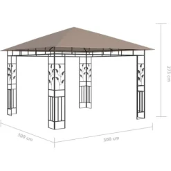 Pavillon med myggenet og LED-lyskæder 3x3x2,73 m gråbrun - Pavillon - Pavilloner - Home & Living